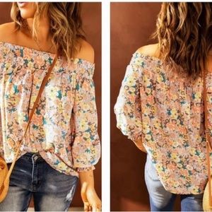 Off the shoulder flowered blouse